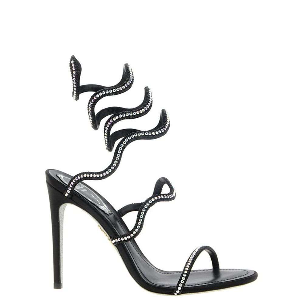 RENE CAOVILLA Black Satin Stiletto Heel Women's Sandals